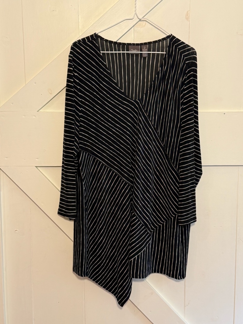 Travelers by Chico’s Size 2 L 12-14 Asymmetrical Stripe Overlay Top